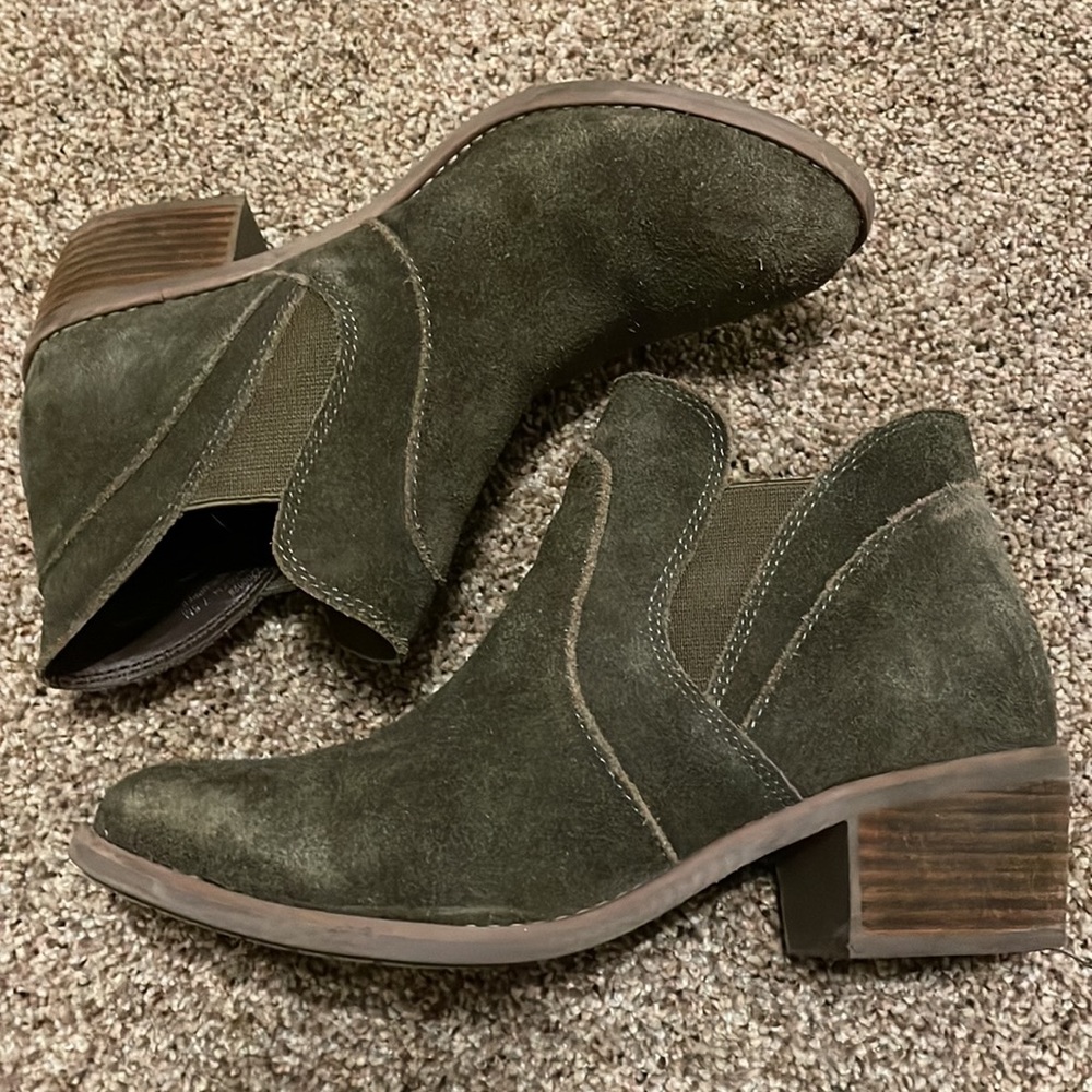 Women's Olive Suede Ankle Booties